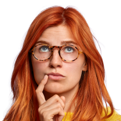 young red hair european women confused with glasses